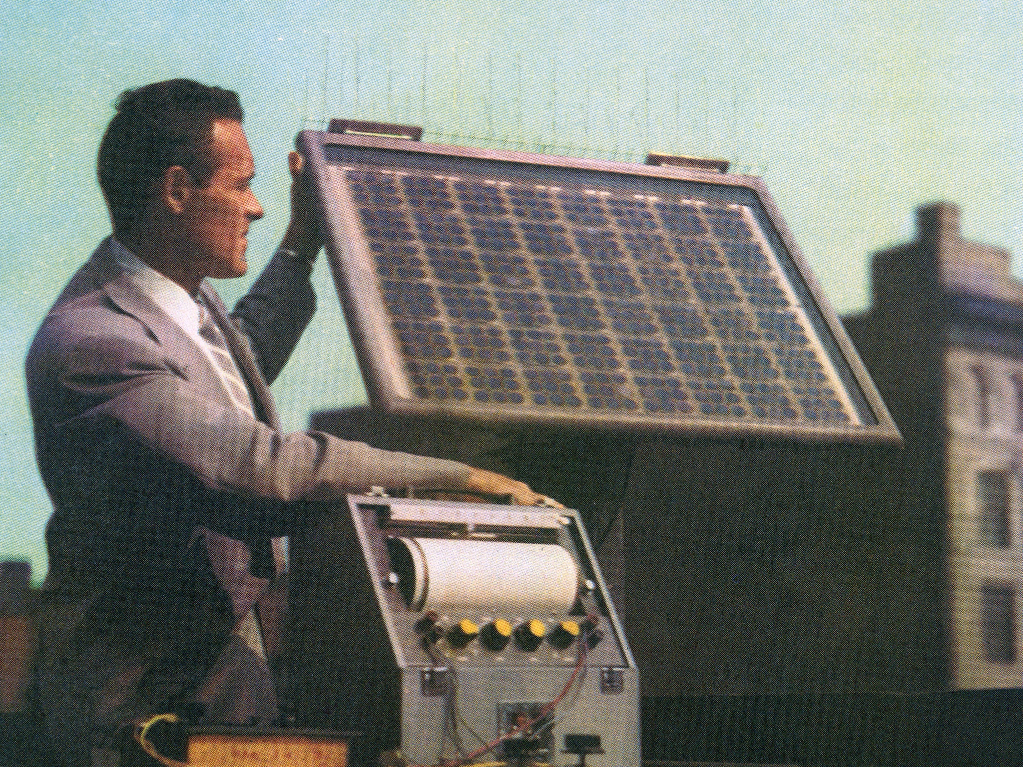 The installation of the first successful solar panel and battery for the Georgia telephone carrier Americus in October 1955