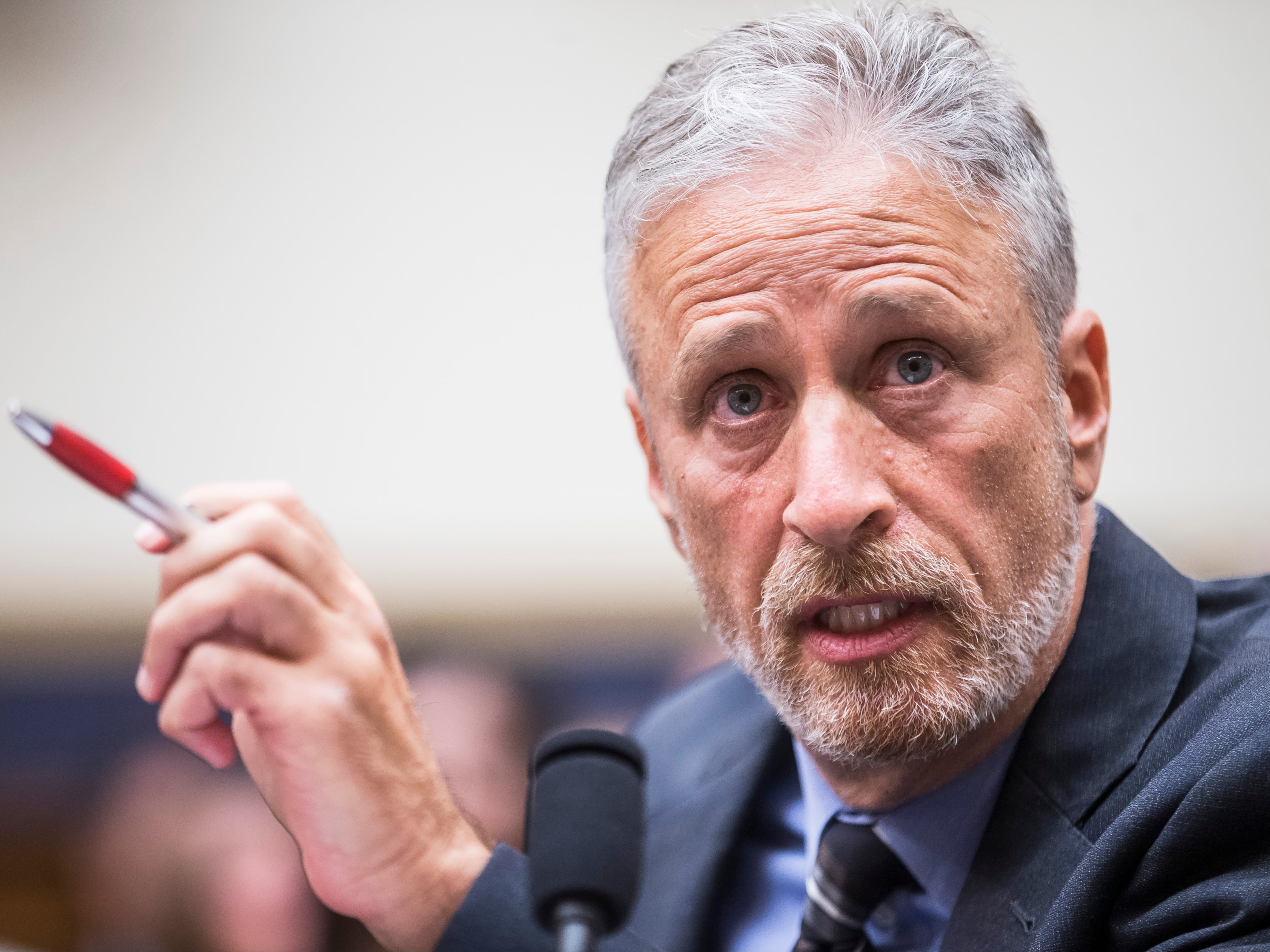 Jon Stewart testifies during a House Judiciary Committee hearing on reauthorization of the September 11th Victim Compensation Fund on Capitol Hill on 11 June 2019