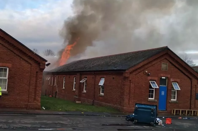 The fire burning at asylum seeker accommodation at Napier Barracks in Folkestone