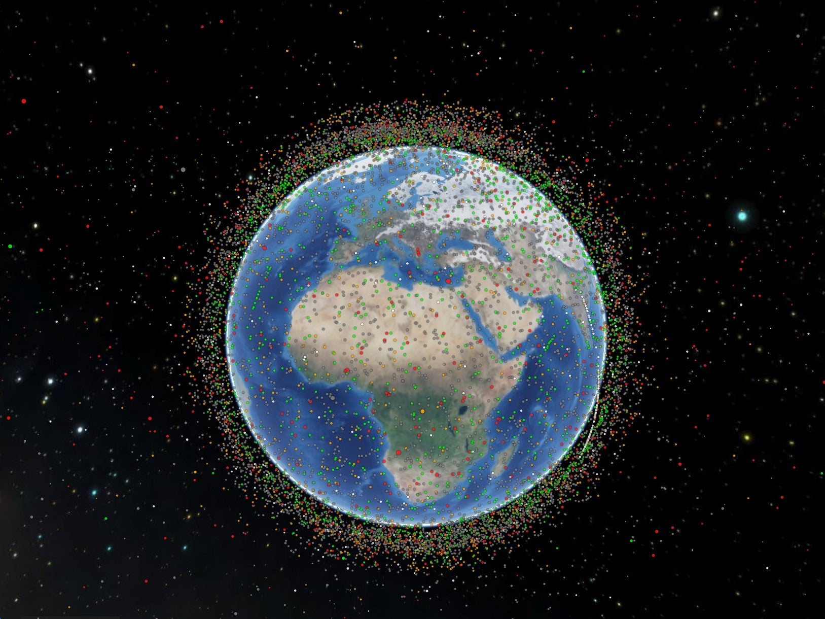 A visual representation of satellites tracked by Celestrak as of 30 January, 2021