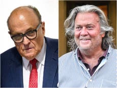 Steve Bannon appears to laugh off Giuliani’s latest conspiracy theory