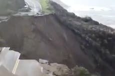 California highway crumbles into the ocean after state drenched by storms