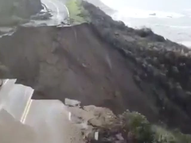 Drone footage shows collapsed section of Highway 1 near Big Sur