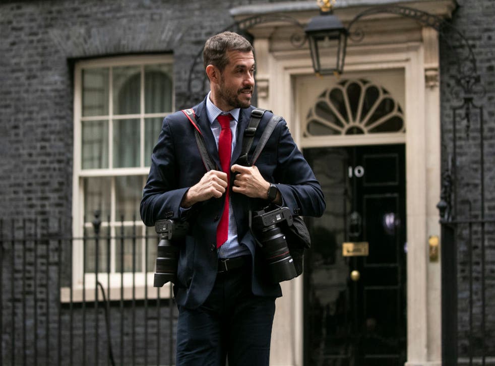 <p>The PM’s photographer, Andrew Parsons, leaves 10 Downing Street</p>