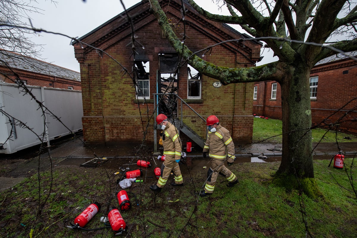 <p>A fire broke out at Napier Barracks on 29 January, months after inspectors found residents were at ‘significant risk’ due to a lack of fire safety measures</p>