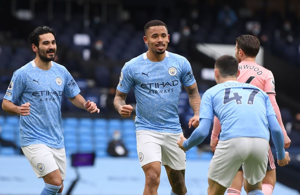 Gabriel Jesus celebrates for Man City