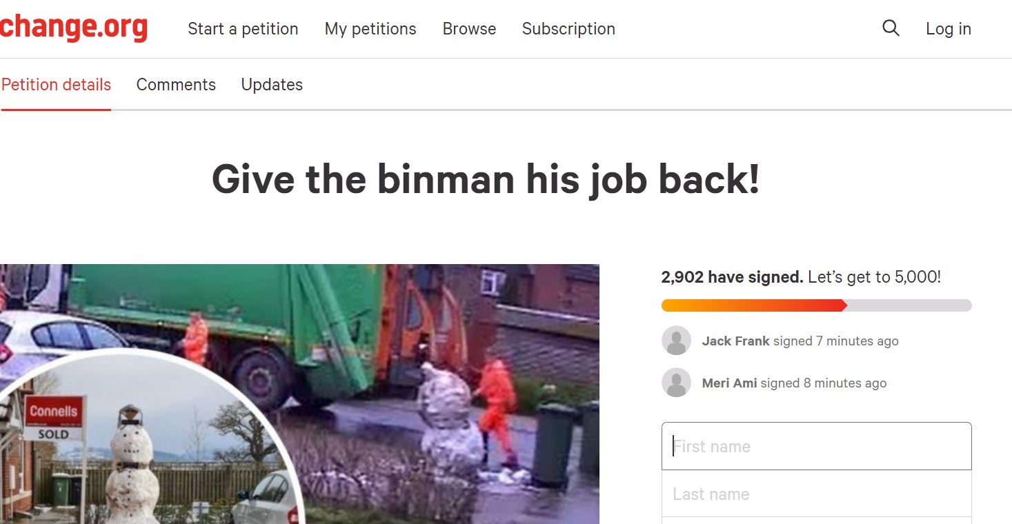 Give binman &lsquo;snowman killer&rsquo; his job back, campaigners tell council