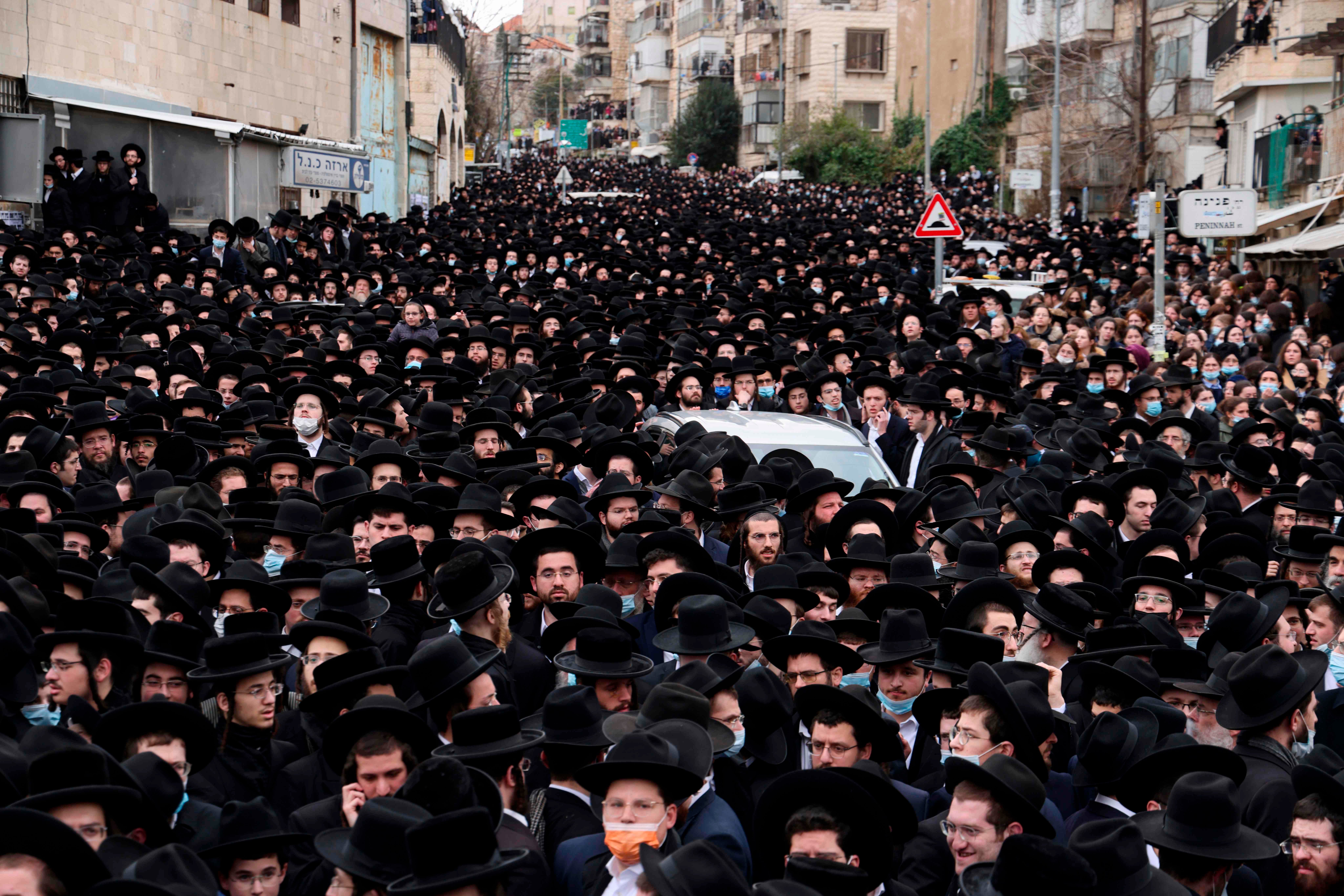 Thousands of Ultra-Orthodox Jews attend a funeral procession for the Head of the Brisk Yeshiva, Rabbi Meshulam Dovid Soloveitchik in Jerusalem