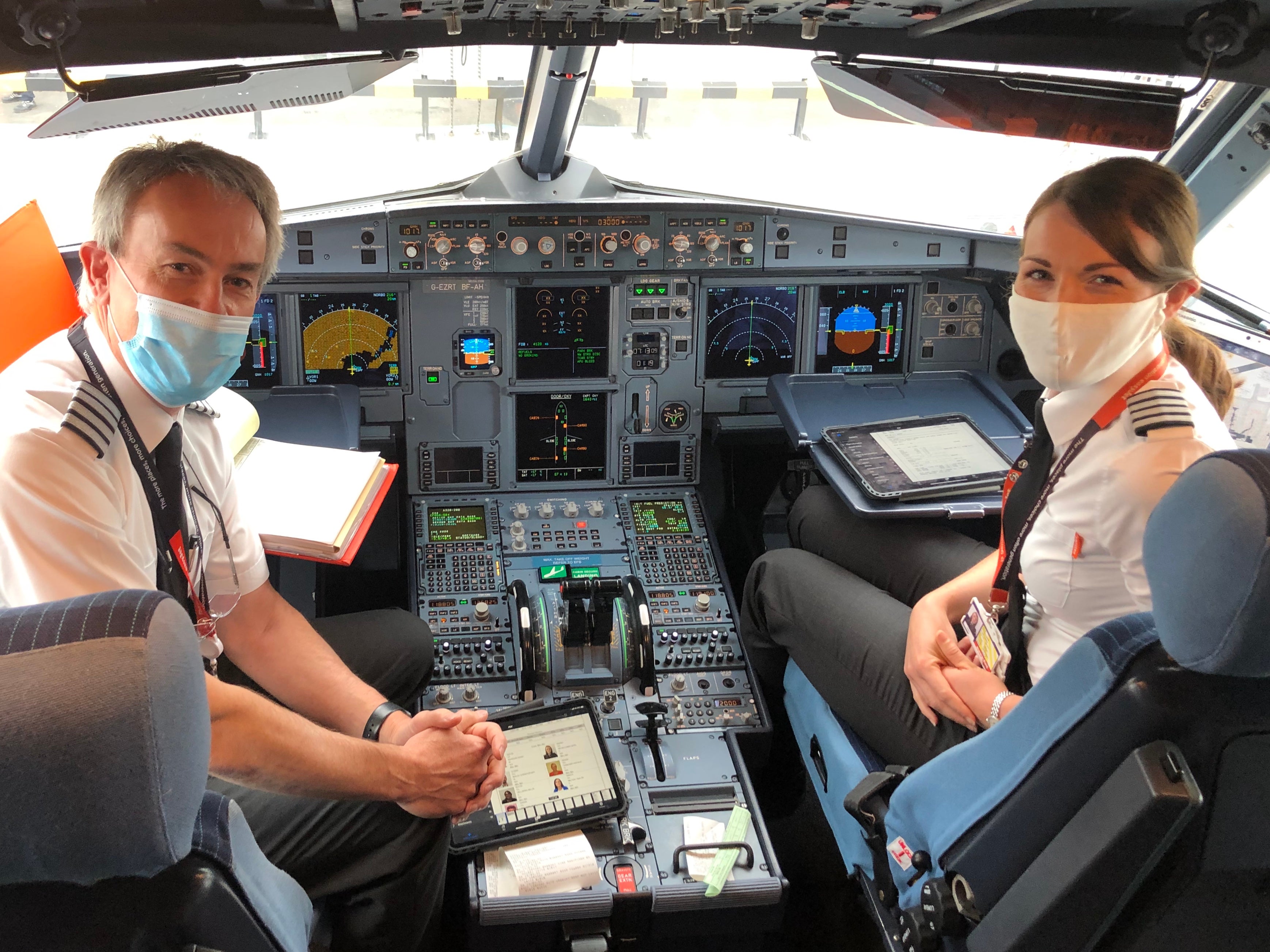 Back in action: The pilots on easyJet’s first flight of summer 2020 after touchdown at Glasgow airport from London Gatwick