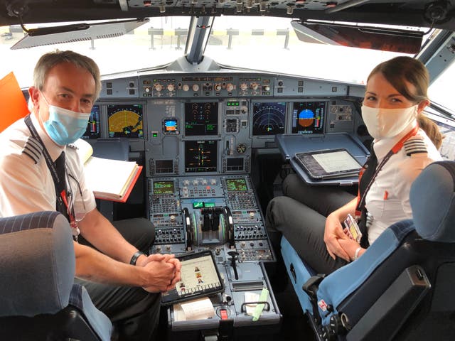 Captains’ cabin: the pilots on easyJet’s first flight of summer 2020 after touchdown at Glasgow airport