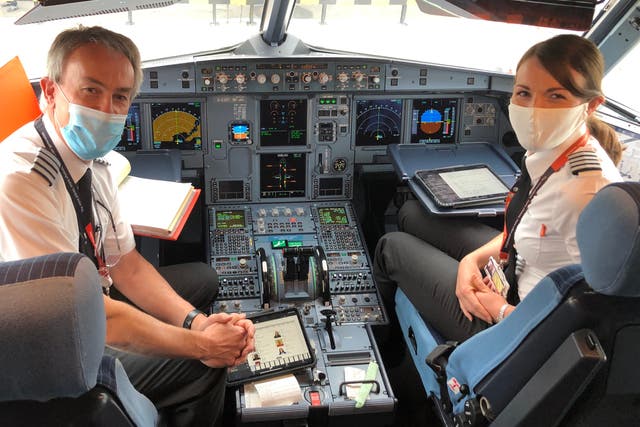 Captains’ cabin: the pilots on easyJet’s first flight of summer 2020 after touchdown at Glasgow airport