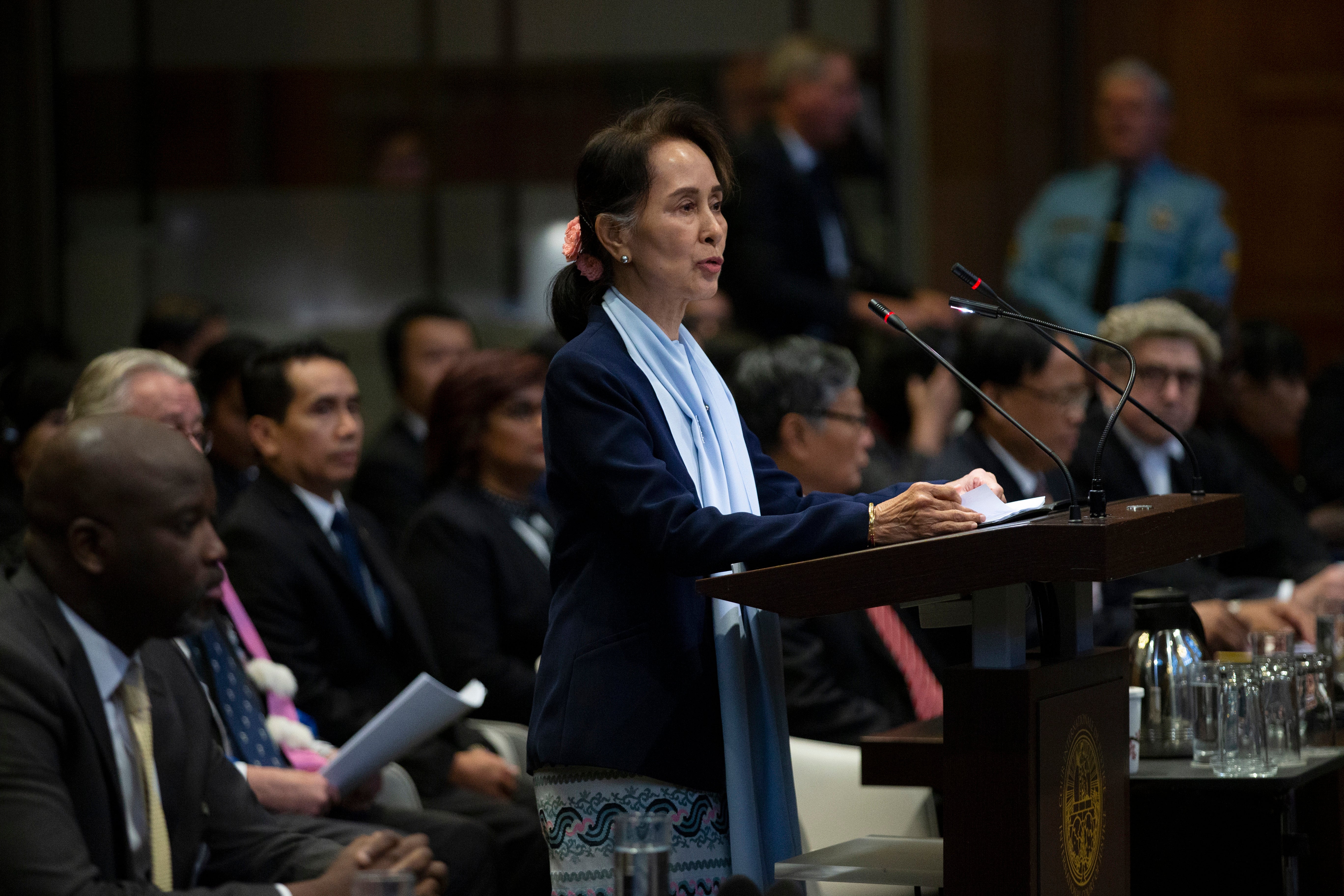 Aung San Suu Kyi addresses the International Court of Justice in The Hague, 11 December 2019