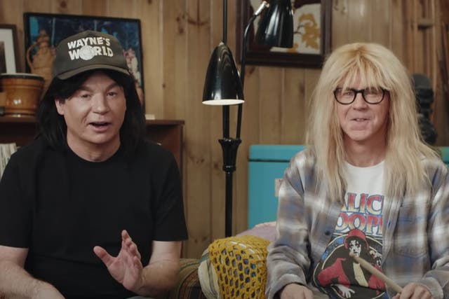 Mike Myers and Dana Carvey return as their Wayne’s World characters in a Super Bowl ad