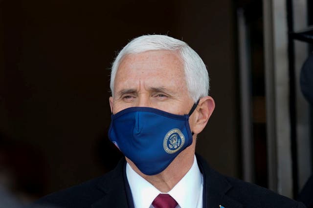 <p>Former Vice President Mike Pence departs after the inauguration of U.S. President Joe Biden in Washington, on 20 January 2021</p>