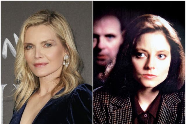 Michelle Pfeiffer in 2019, and Anthony Hopkins and Jodie Foster in The Silence of the Lambs