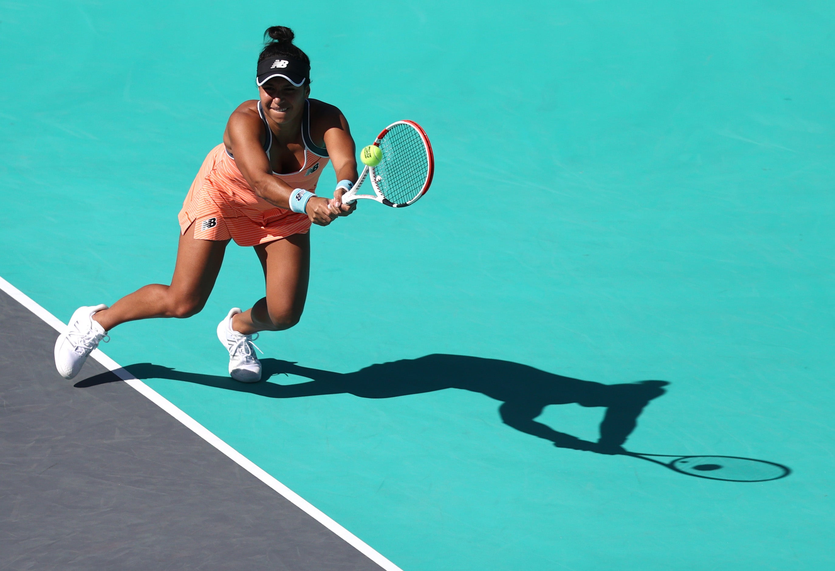 British No. 2 Heather Watson in action in Abu Dhabi this January