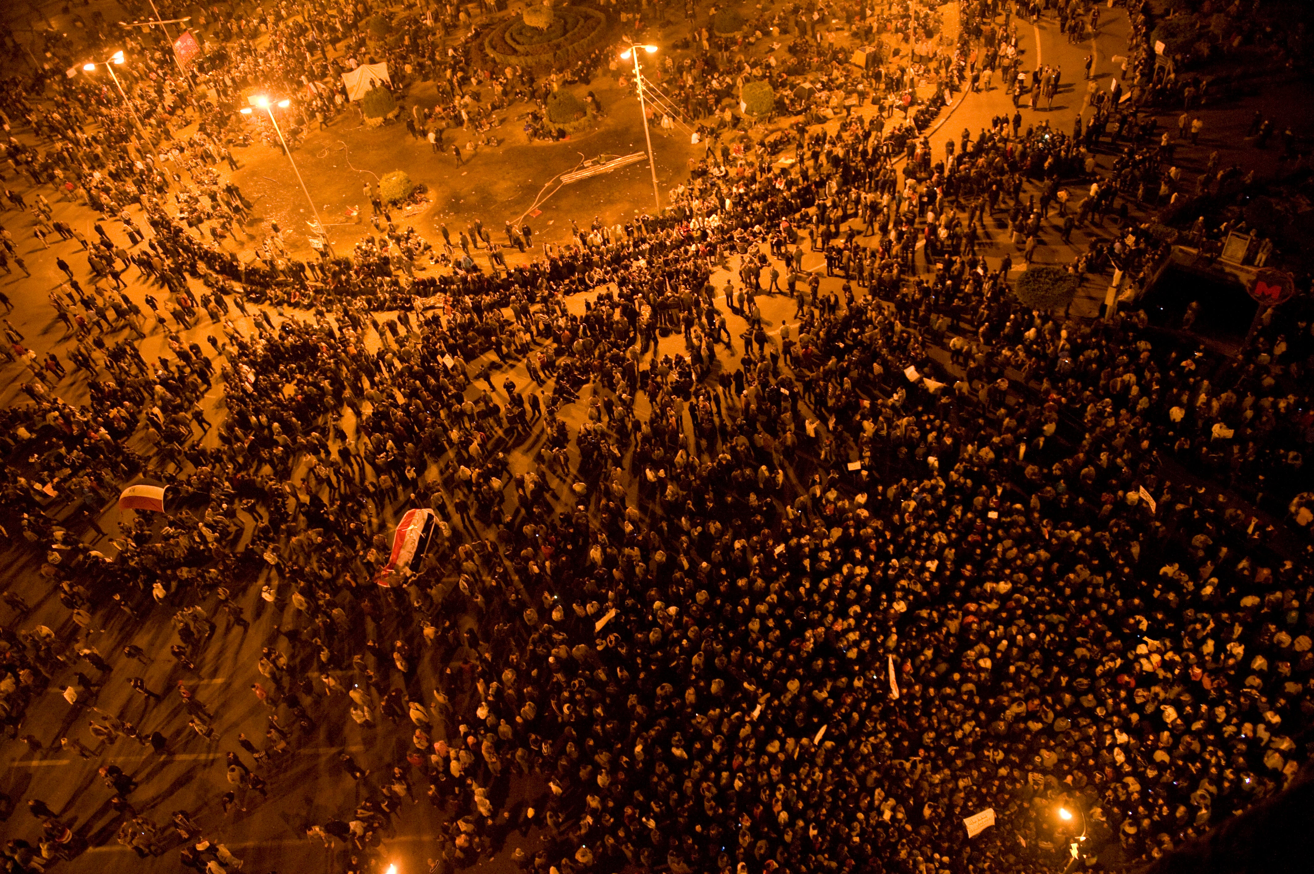 Thousands gather in Cairo's Tahrir Square on 30 January 2011, five days after protests began there against autocrat Hosni Mubarak