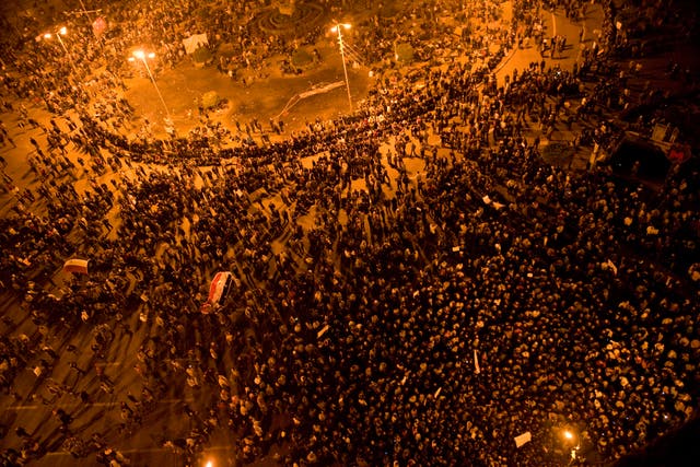 <p>Thousands gather in Cairo's Tahrir Square on 30 January 2011, five days after protests began there against autocrat Hosni Mubarak</p>