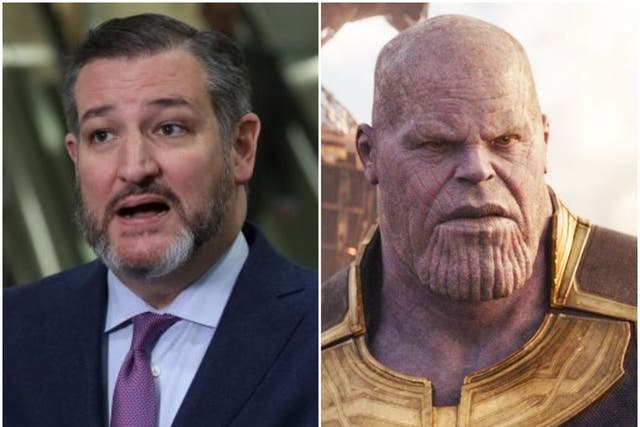 US senator Ted Cruz and Josh Brolin as Thanos in Avengers: Endgame