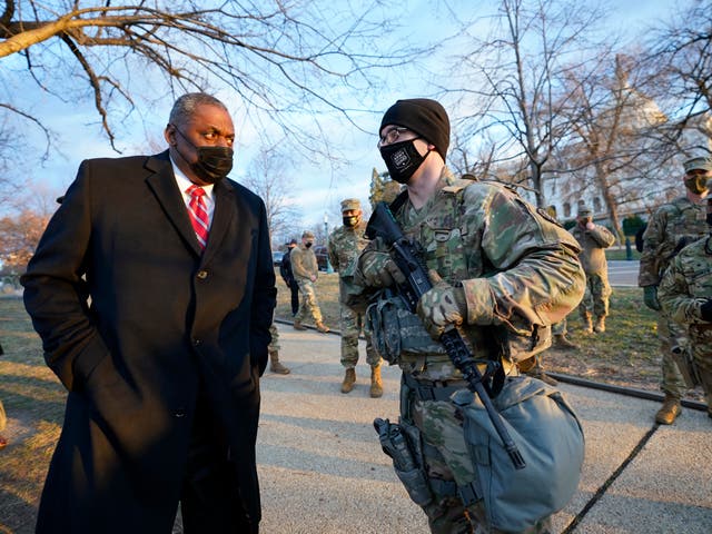 Secretary of Defence Lloyd Austin visits National Guard troops deployed at the US Capitol.