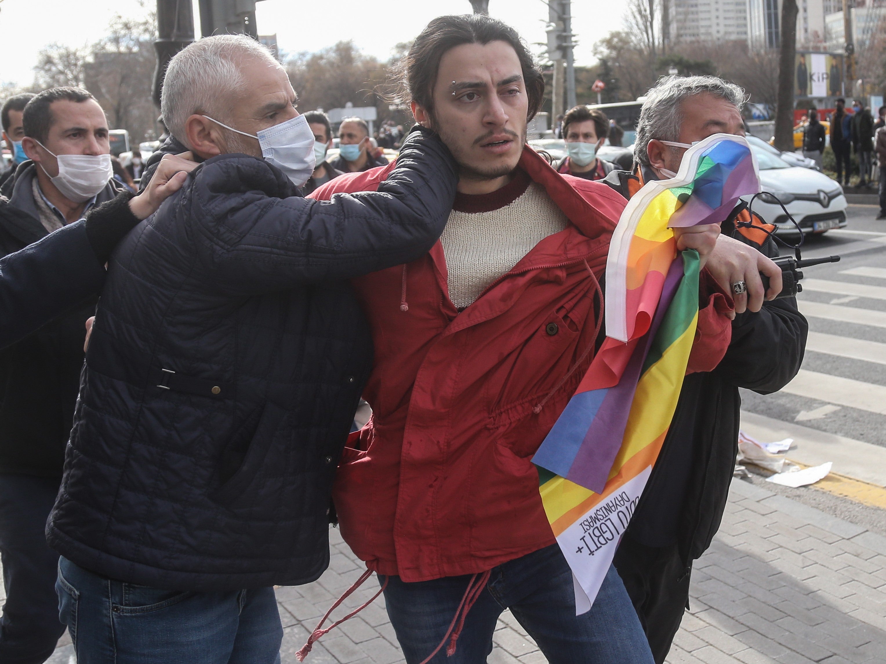 Turkish riot police detains protestors during a protest against Turkish President Erdogan's appointed rector at the Bogazici University