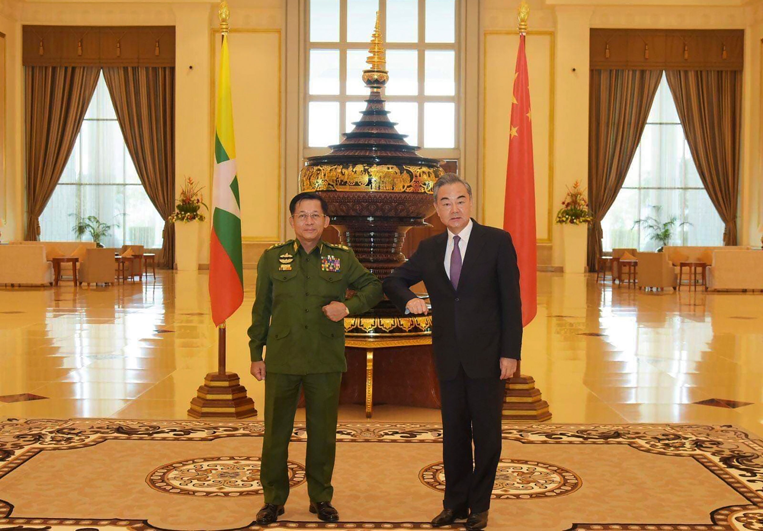 File image: Myanmar general Min Aung Hlaing and Chinese foreign minister Wang Yi, during a meeting in Naypyitaw, Myanmar on 12 January 2021