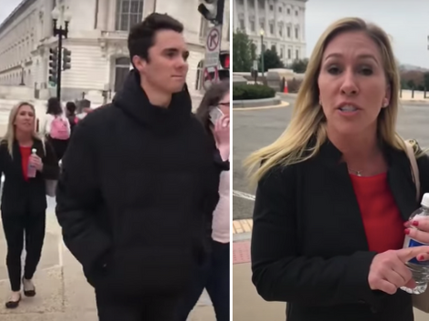 <p>Marjorie Taylor Greene harasses Parkland survivor David Hogg in viral video</p>