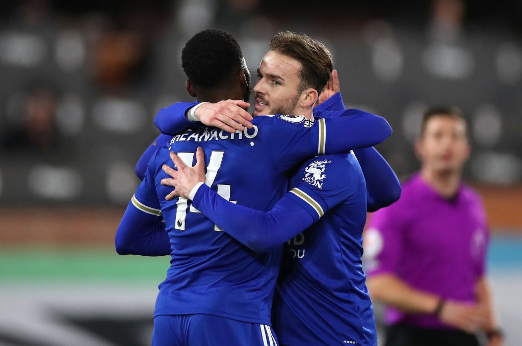 Leicester celebrate scoring against Fulham