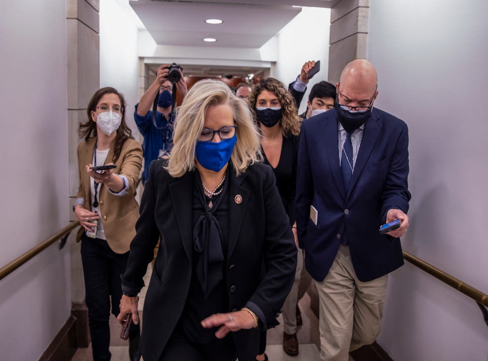 <p>Liz Cheney heads to the House floor to vote at the US Capitol on 3 February</p>