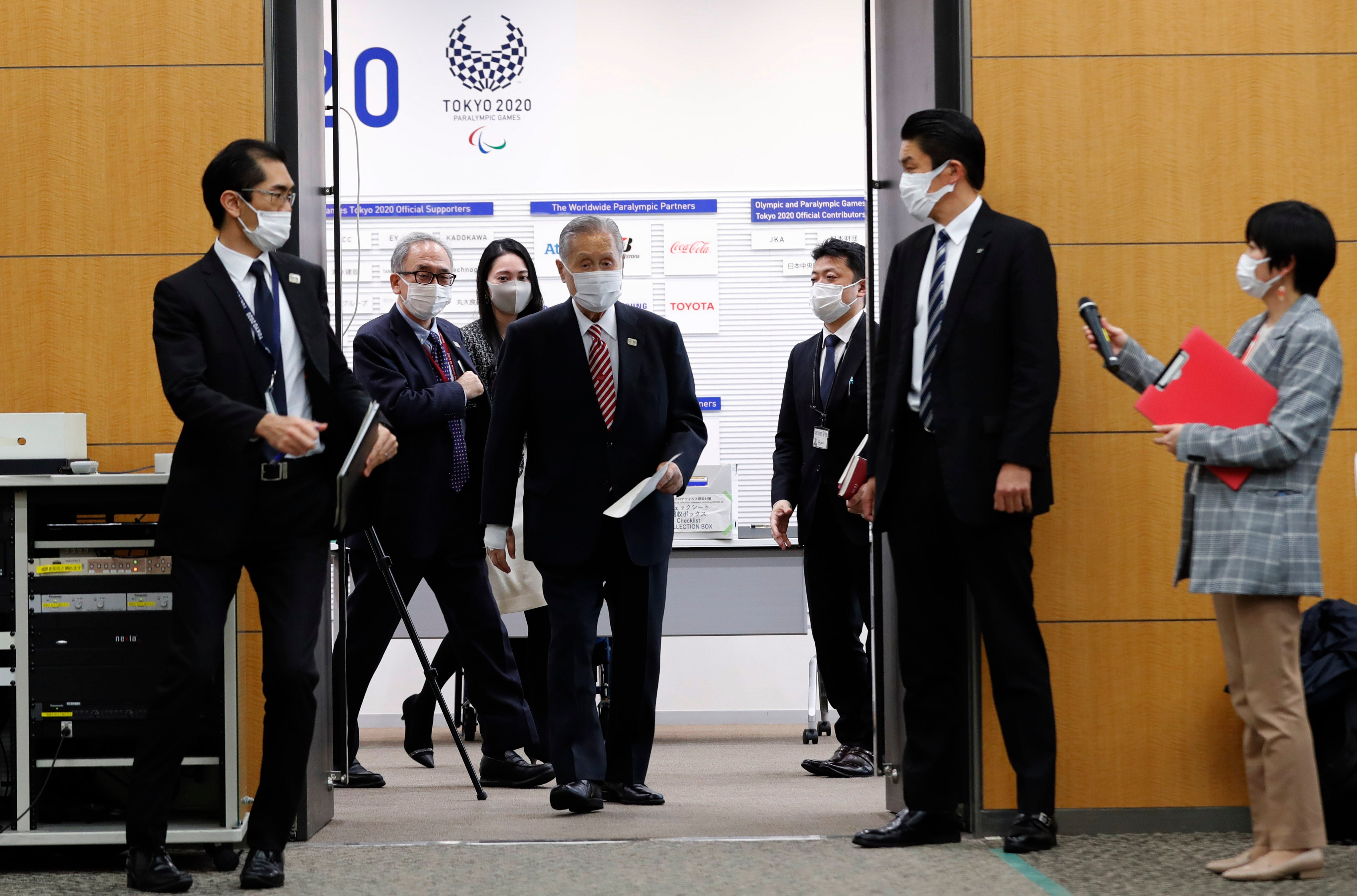 Tokyo Olympics Organizing Committee President Yoshiro Mori arrives at a press conference on February 4, 2021 in Tokyo, Japan.