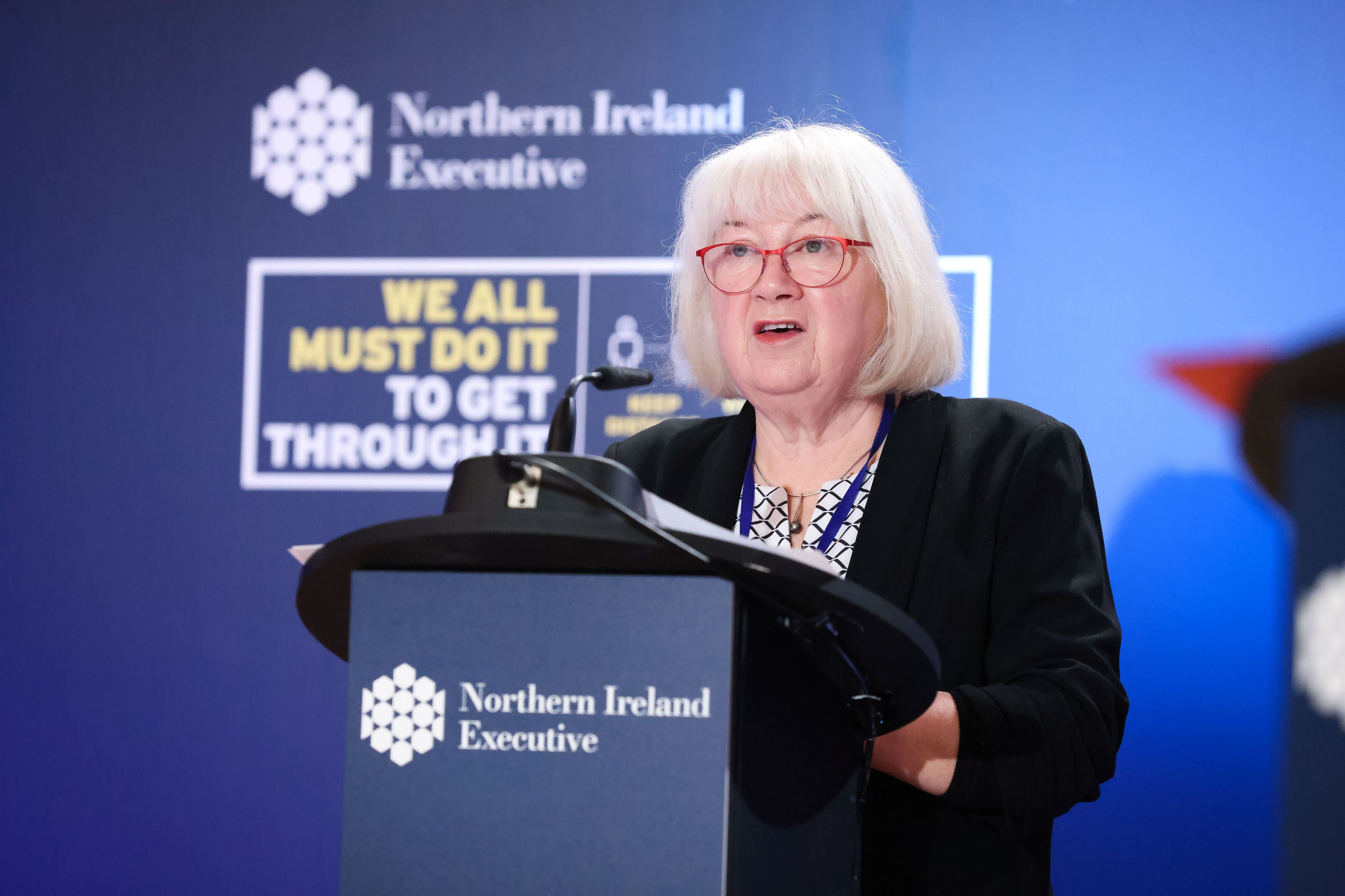 Patricia Donnelly, head of the Covid-19 vaccine programme, during a press conference in Stormont in January