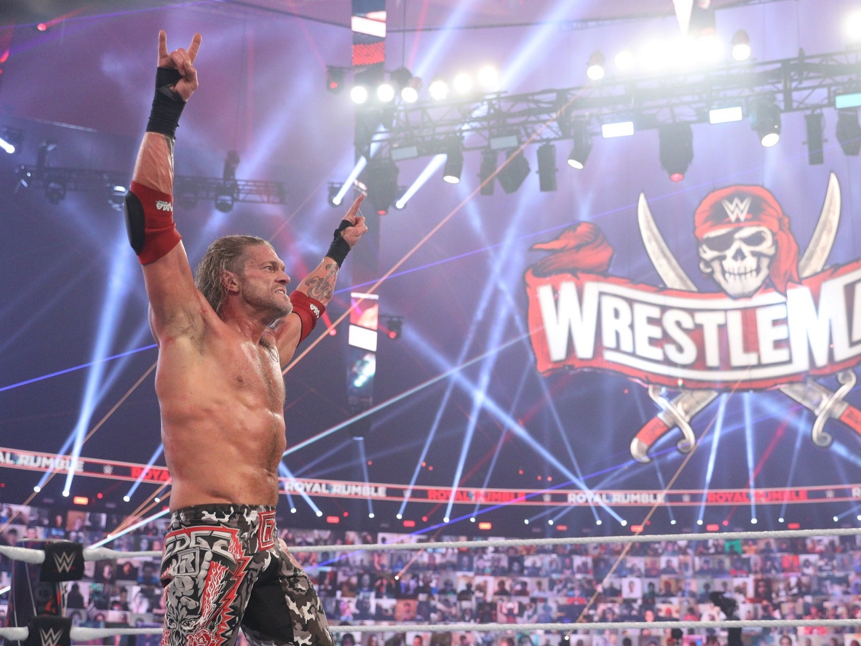 Edge celebrates winning the Royal Rumble