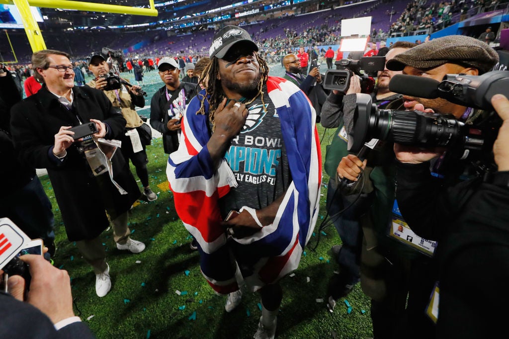 Jay Ajayi celebrates victory over the New England Patriots in Super Bowl LII