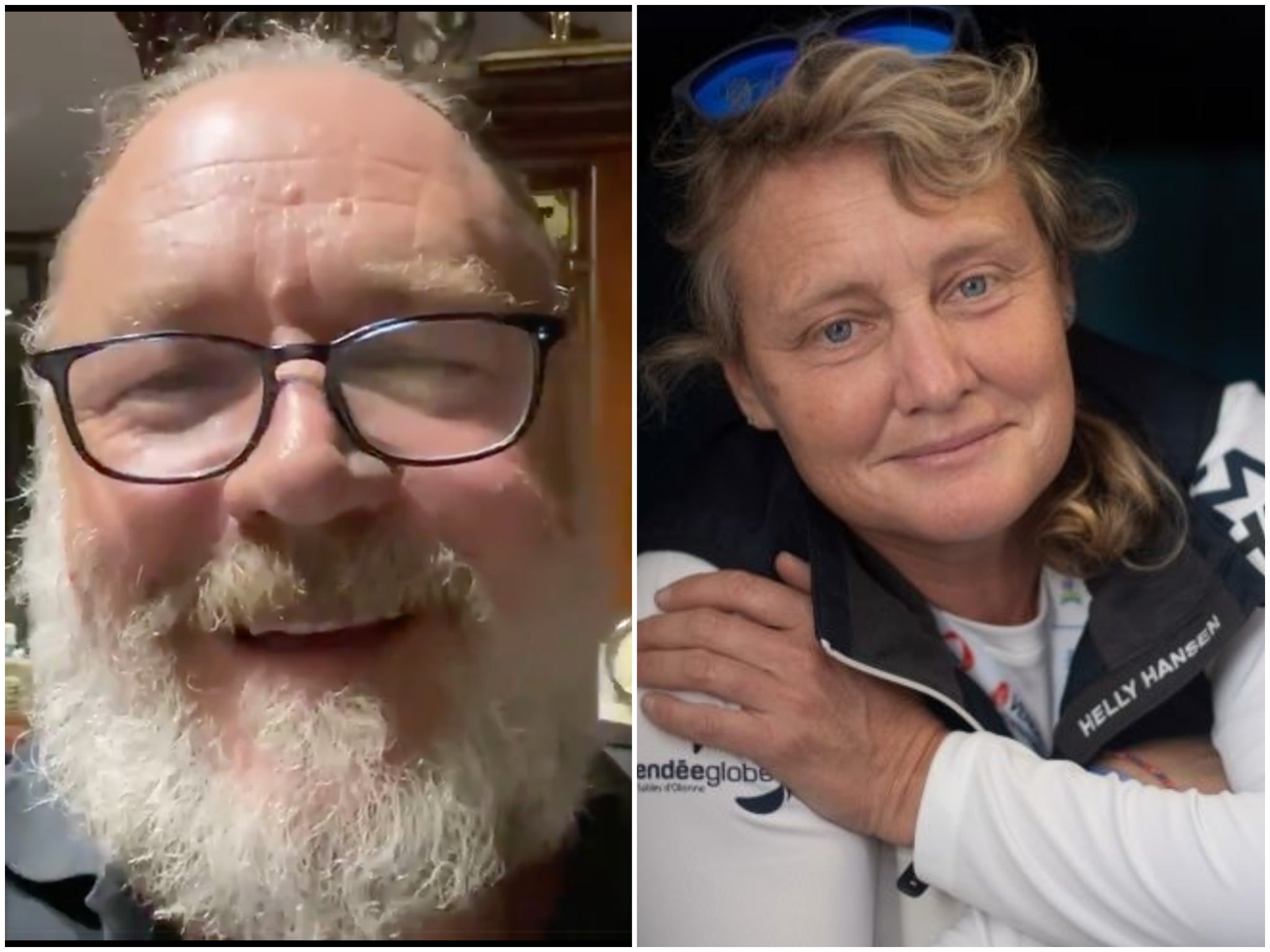 <p>Russell Crowe y la regatista Pip Hare</p>