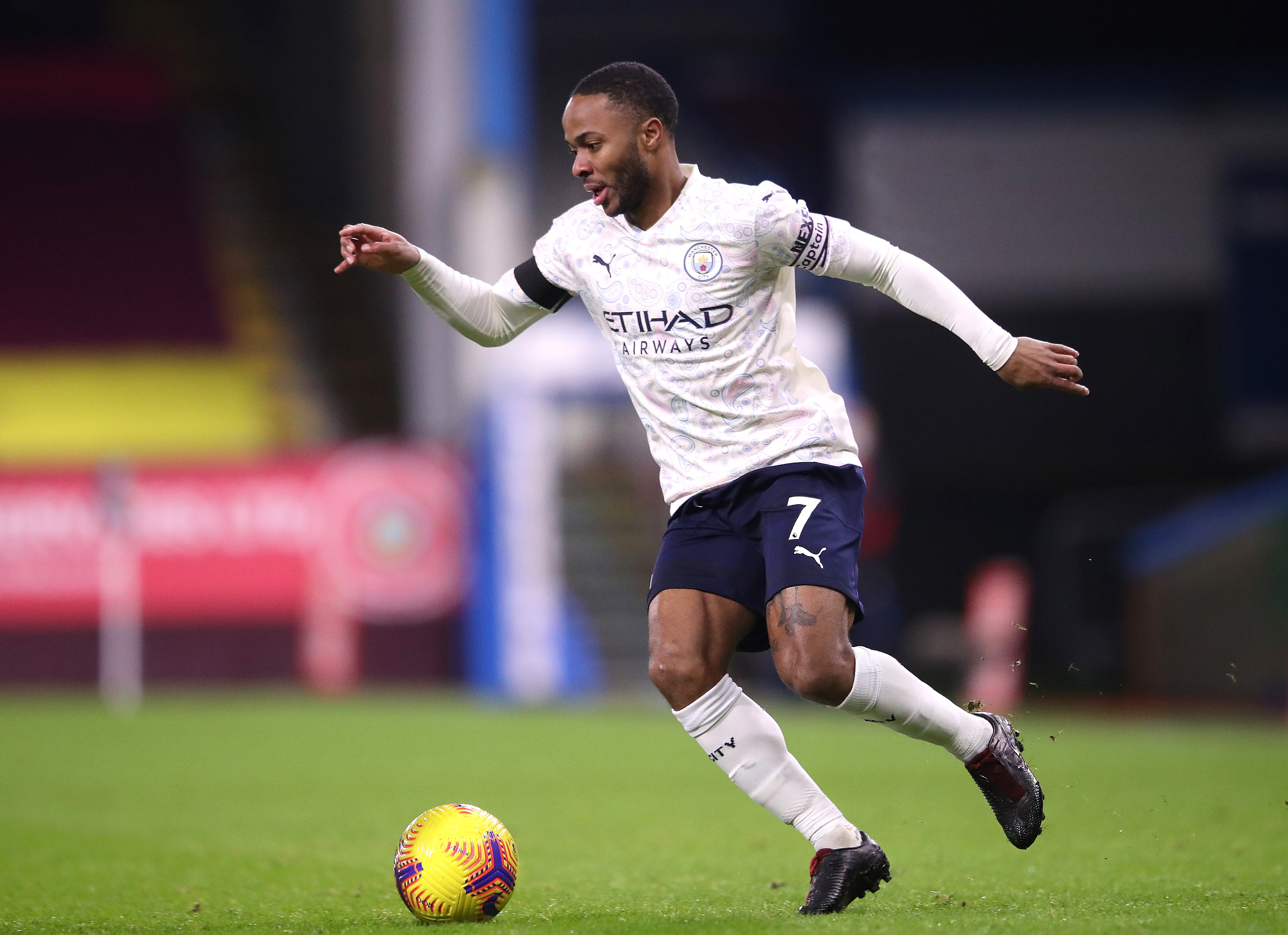 Sterling in action against Burnley at Turf Moor