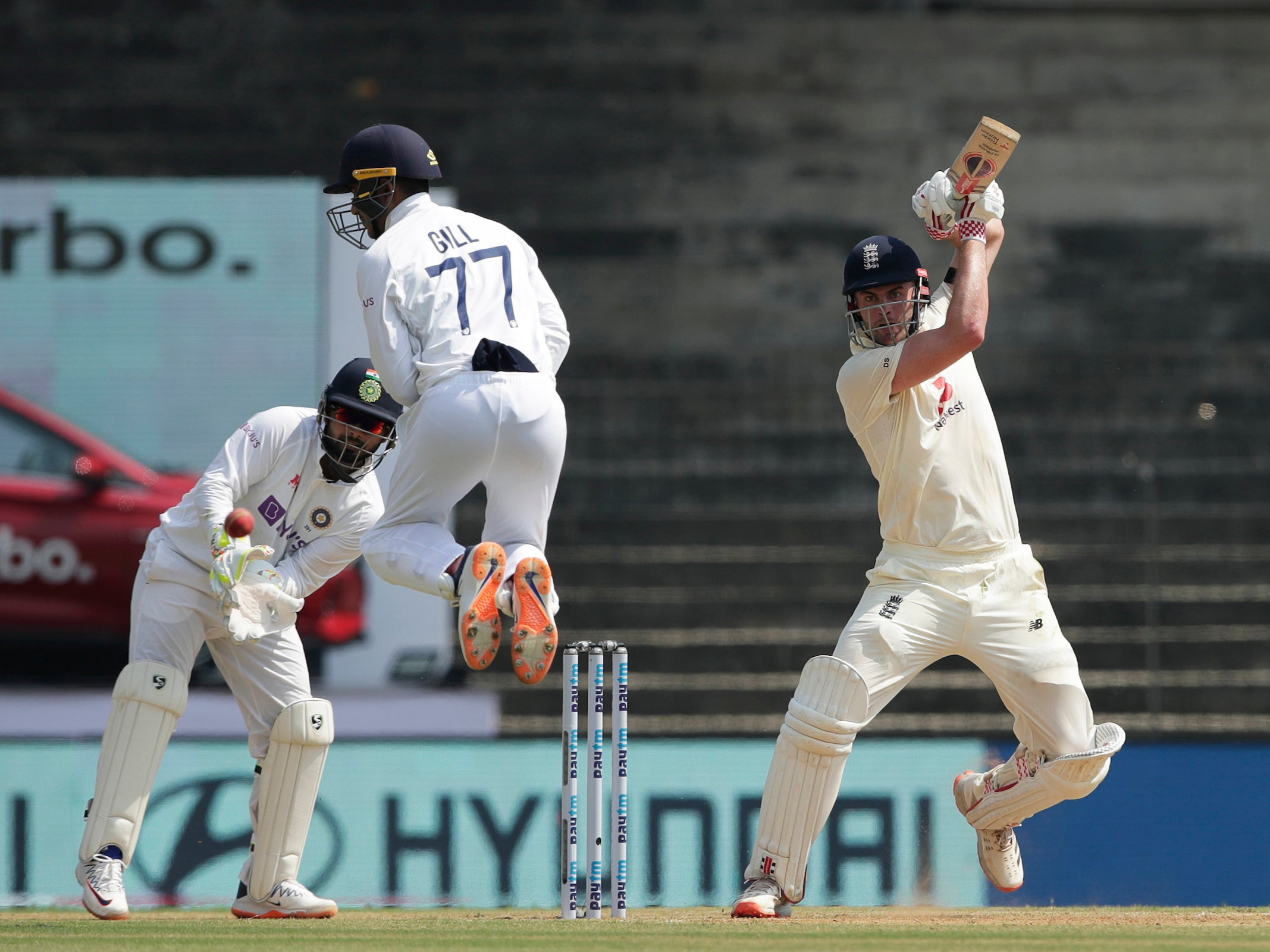 Dom Sibley of England scoring a boundary during day one