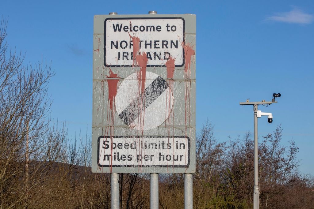 Signage welcoming motorists from the Irish Republic into Northern Ireland. Northern Ireland has seen growing unionist discontent regarding the implementation of an Irish sea border