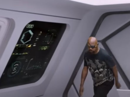 Nick Fury walks past a hexagonal shape, which could be a reference to ‘WandaVision’