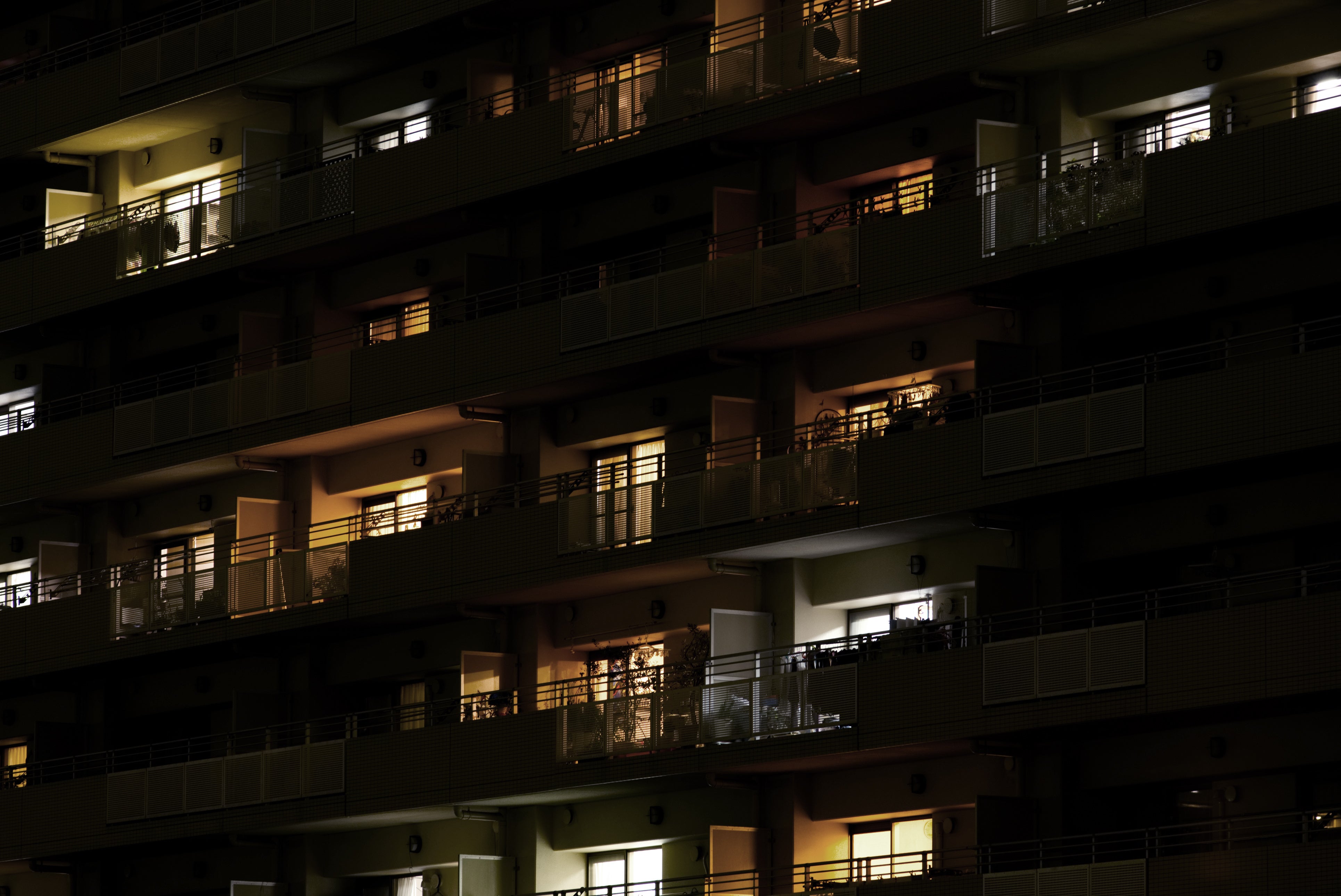 A block of flats at night