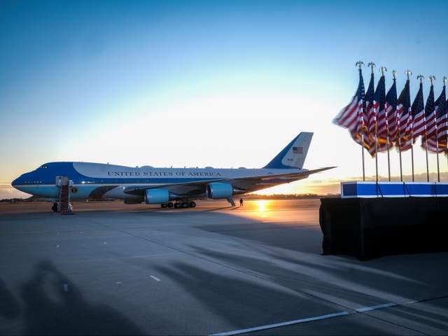 <p>Air Force One sits on the tarmac ahead of Donald Trump’s departure to Florida on 20 January 2021 in Joint Base Andrews, Maryland</p>