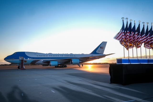 <p>Air Force One sits on the tarmac ahead of Donald Trump’s departure to Florida on 20 January 2021 in Joint Base Andrews, Maryland</p>
