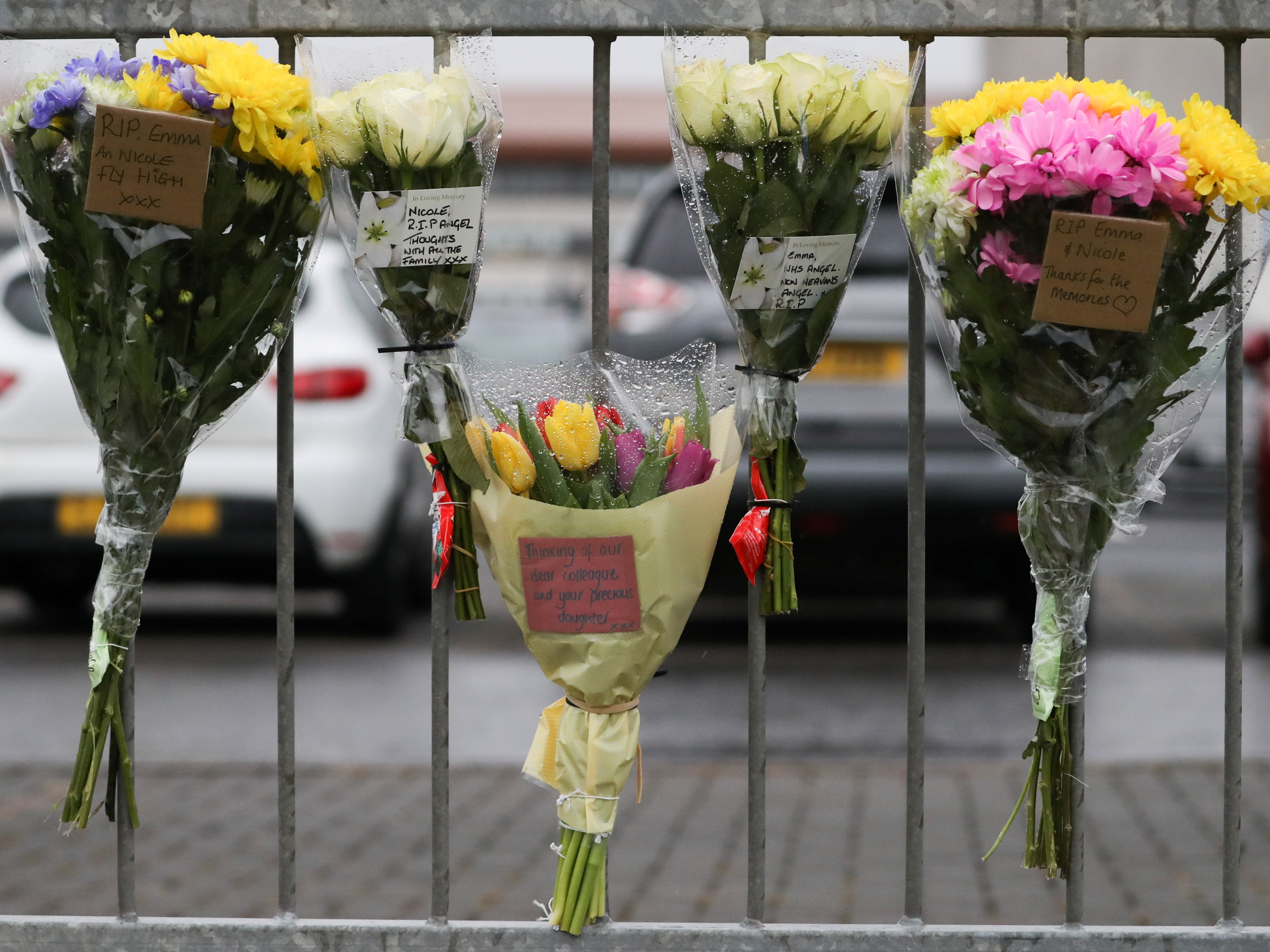 Floral tributes left at the Crosshouse Hospital near Kilmarnock