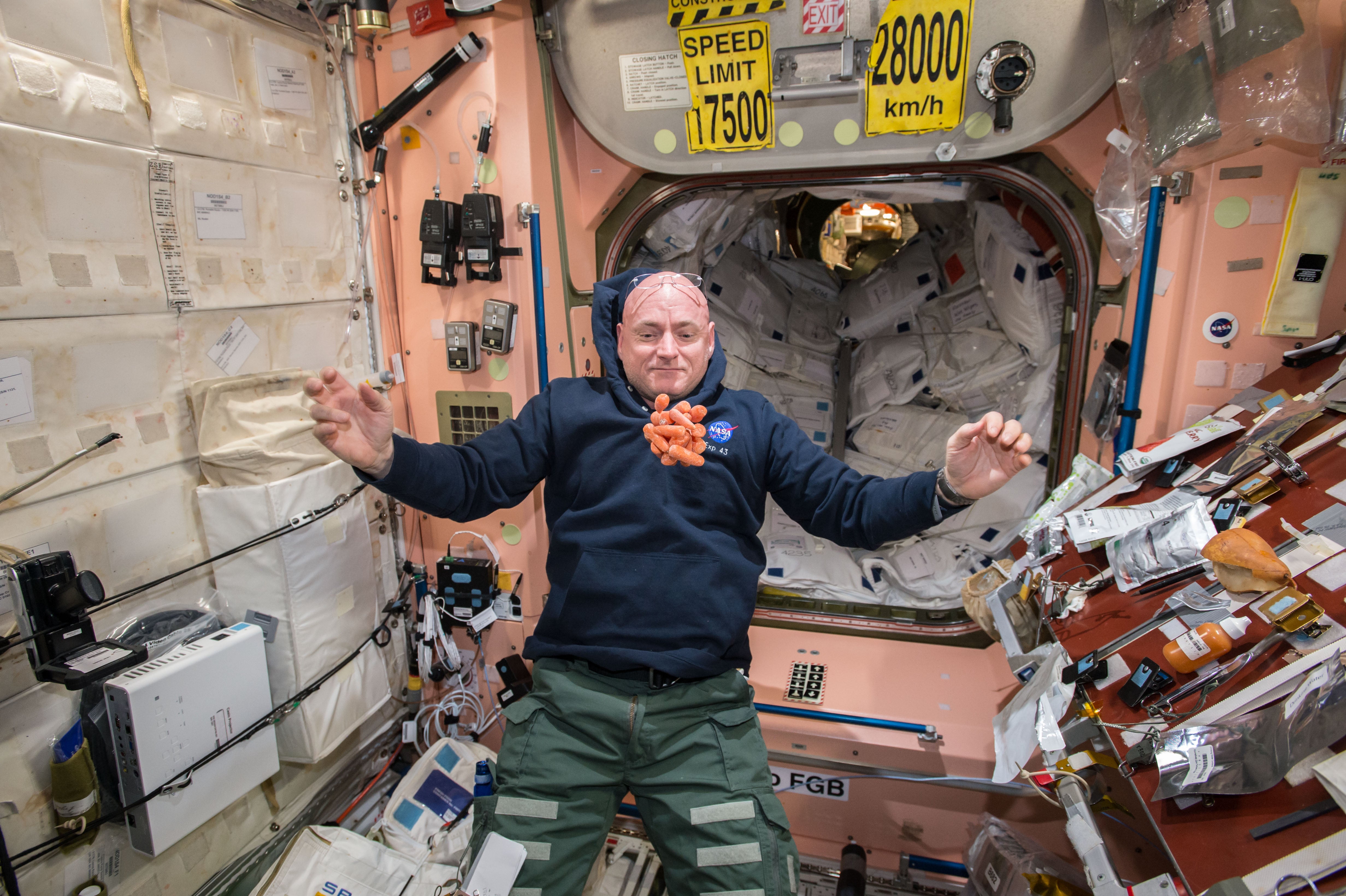 It’s snack time on the International Space Station, during a mission to test how the human body reacts to an extended presence in space in preparation for the long flight to Mars