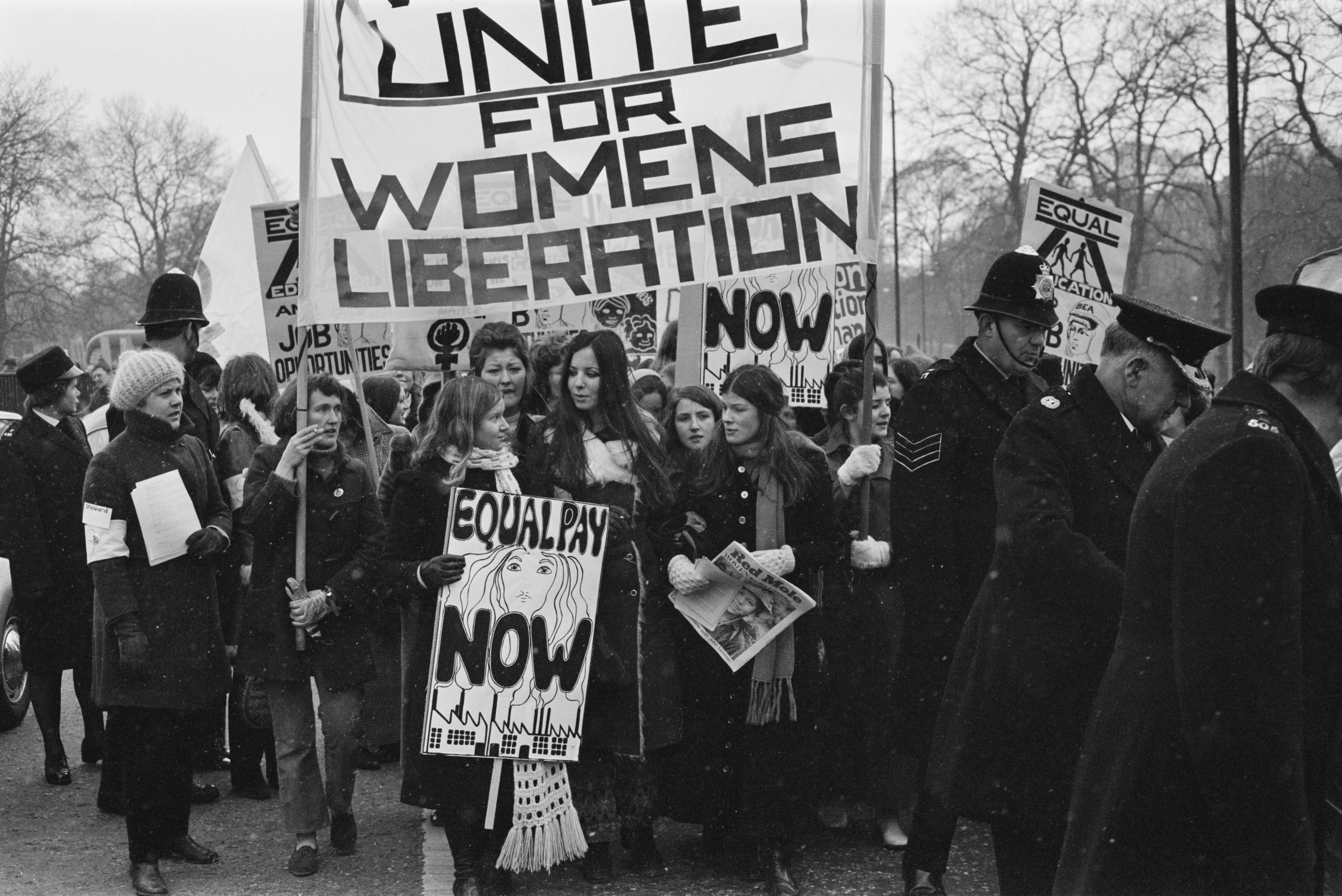 March: members of the National Women’s Liberation Movement march on Downing Street to mark International Women’s Day