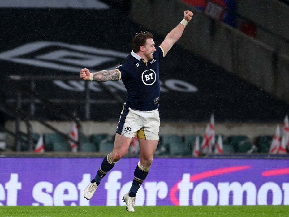 Stuart Hogg celebrates Scotland's victory