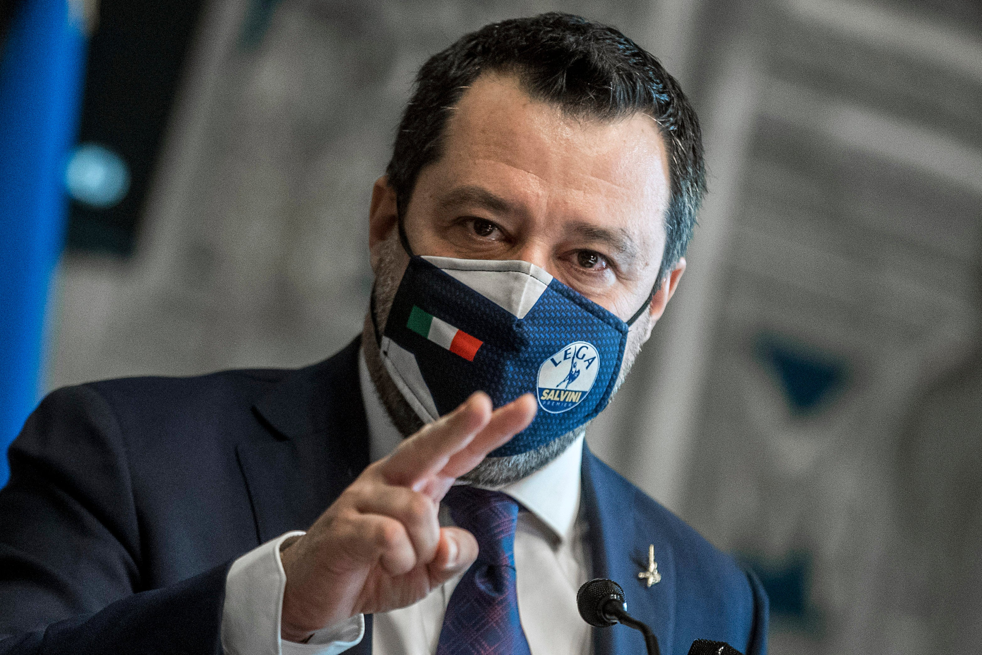 The League's Matteo Salvini addresses the media after meeting with Mario Draghi at the Chamber of Deputies in Rome on Saturday