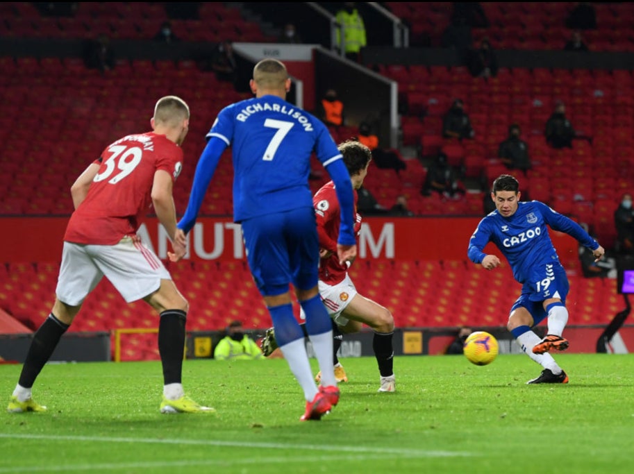 James Rodriguez equalises for Everton