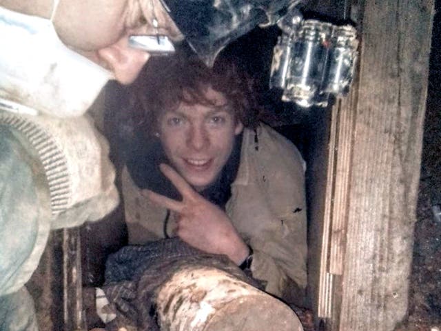 <p>Protester Lazer Sanford in part of a 100ft tunnel network dug in secret under Euston Square Gardens in central London, which they claim is at risk from the HS2 line development.</p>