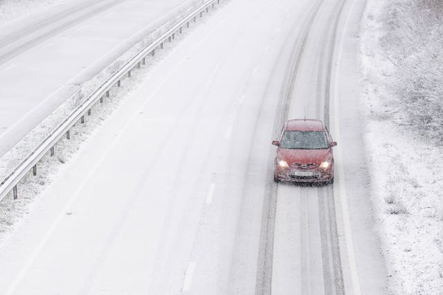 Snow on the A14 in Suffolk on Sunday as Storm Darcy moves in