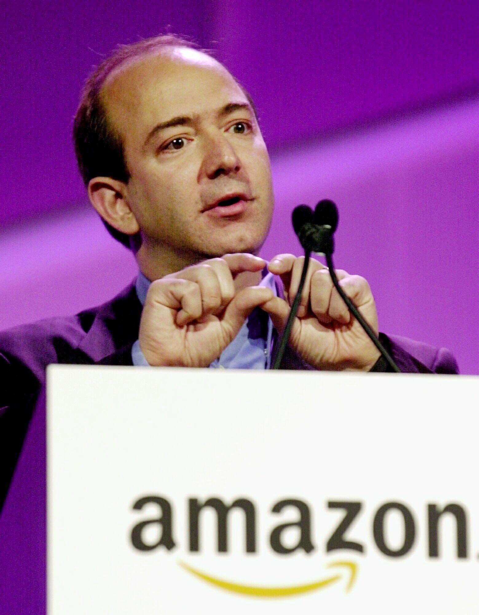 Bezos speaks at a conference in 2000